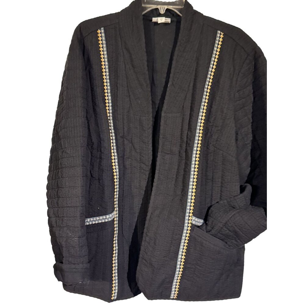 Pure Jill Elements Black Quilted Kimono Jacket 2X Cotton & Polyester Made In Ind
